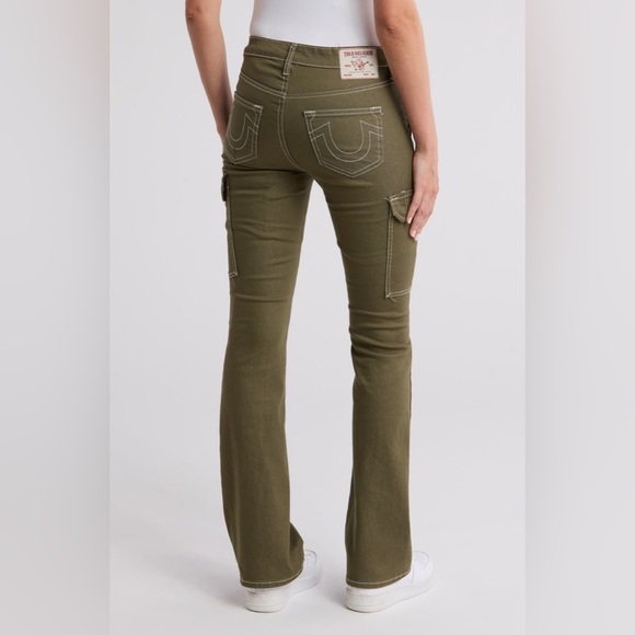 True Religion cargo jeans pocket bootcut jeans green Kalamata size 28 NWOT - Picture 2 of 12